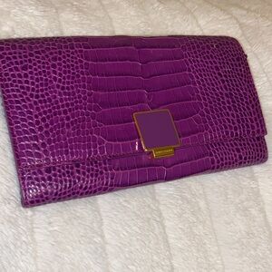 Pre-Loved (worn twice) Purple Crocodile Embossed Clutch Smythson Of Bond Street